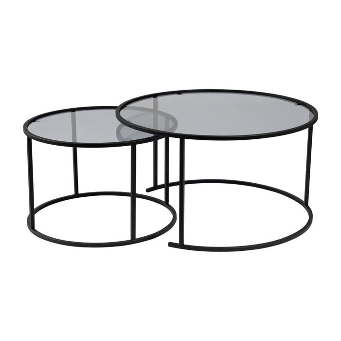 Set di 2 tavolini da salotto Aedion, Tavolo basso da caffè, Portariviste per divano, Ripiano da soggiorno, 80x80 h43 cm, Nero e Grigio