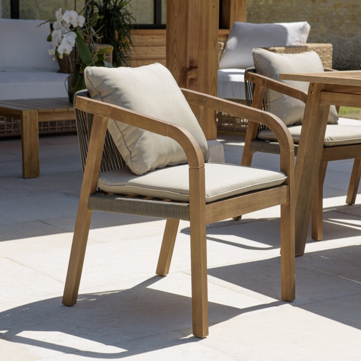 CELESTIN - Lot de 2 fauteuils bois acacia/cordage synth. vert sapin