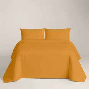 Naturals - Funda Nórdica Lisa - Cierre con botones - 100% Algodón - Incluye 1/2 Fundas de Almohada - Ocre