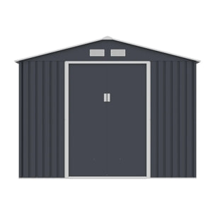 Abri de jardin métal anthracite 8,25 m² + kit d'ancrage