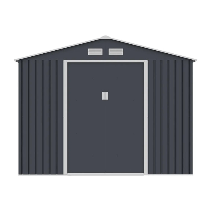 Abri de jardin métal anthracite 8,25 m² + kit d'ancrage