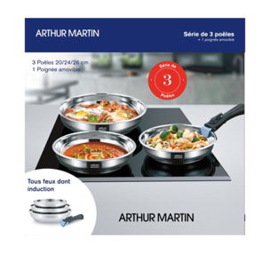 Set amovible de 3 poêles inox