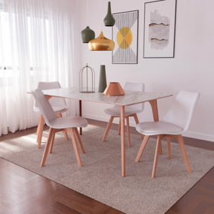 Set Di 4 Sedie Per Sala Da Pranzo Ufficio Con Gambe Faggio Legno Massello Massiccio Stile Nordico Scandinavo Seduta Imbottita Soggiorno Sala Bianco