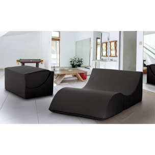 Letto pieghevole Annabella, Pouf trasformabile in letto matrimoniale, 100% Made in Italy, Pouf trasformabile in una chaise longue in ecopelle, Cm 100x200h70, Nero