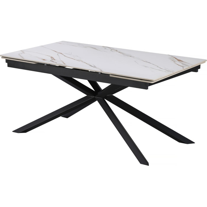 Tavolo da pranzo allungabile in ceramica per 6-10 persone "Celeste" - Bianco marmorizzato oro