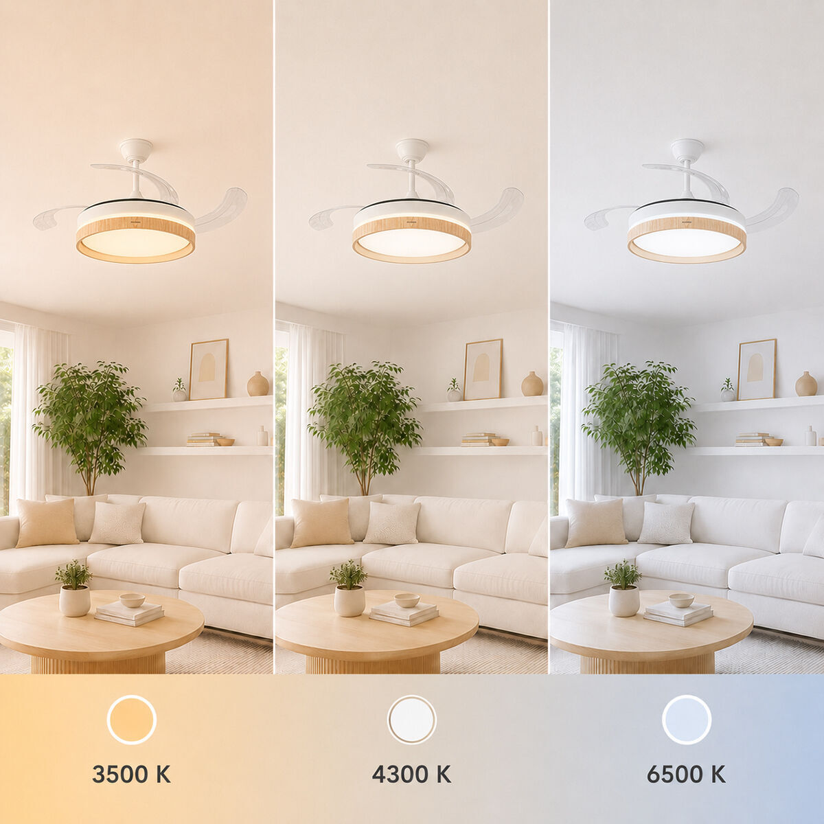 Ventilador de Techo con Luz LED y 4 Aspas Retráctiles Woteez InnovaGoods Madera 72 W Ø49-104 cm