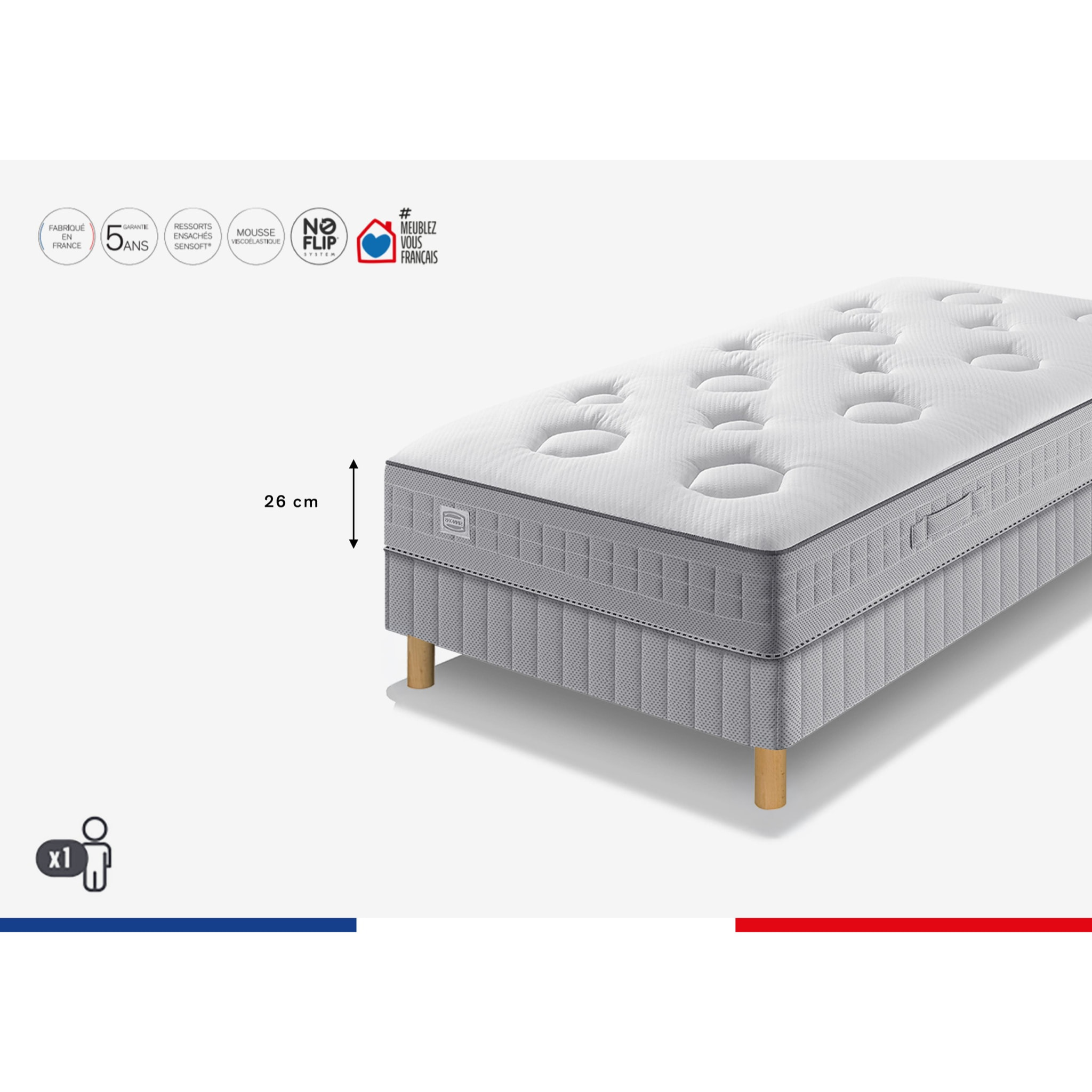 Matelas FLEXION , ressort ensachés, mi-ferme, H26