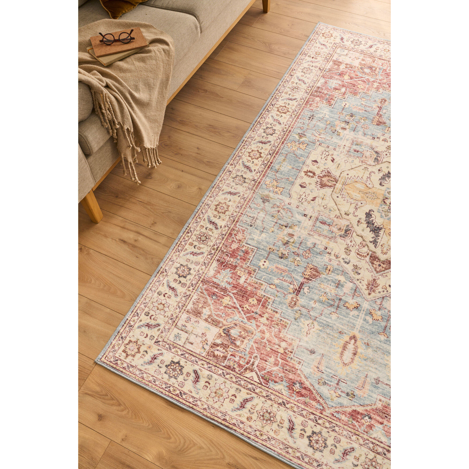 OTTOMAN - Tapis à poils courts doux à motif vintage multicolore