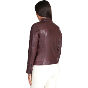 Giacca biker in pelle naturale bordeaux effetto liscio