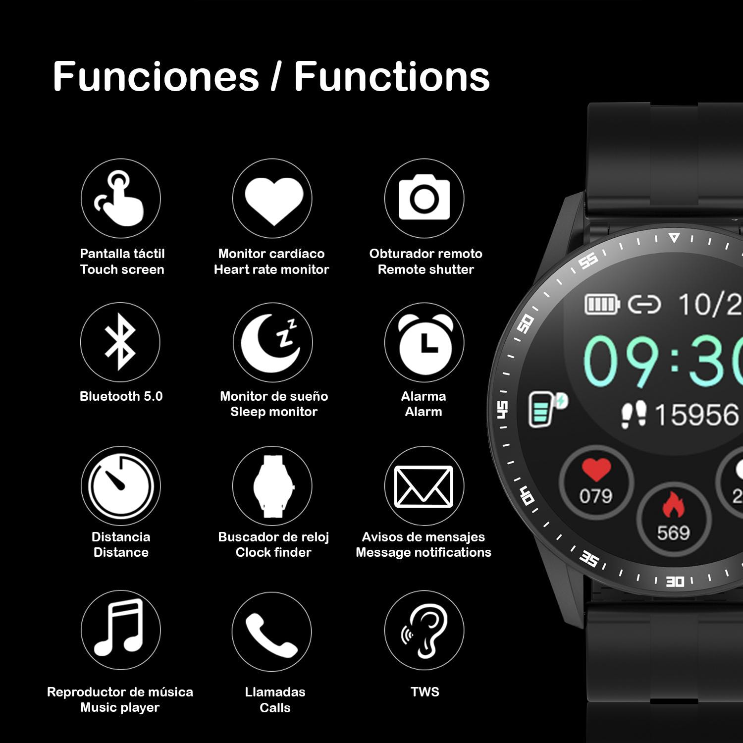 Smartwatch X6 con cuffie Bluetooth 5.0 TWS integrate, misuratore di pressione sanguigna e ossigeno.