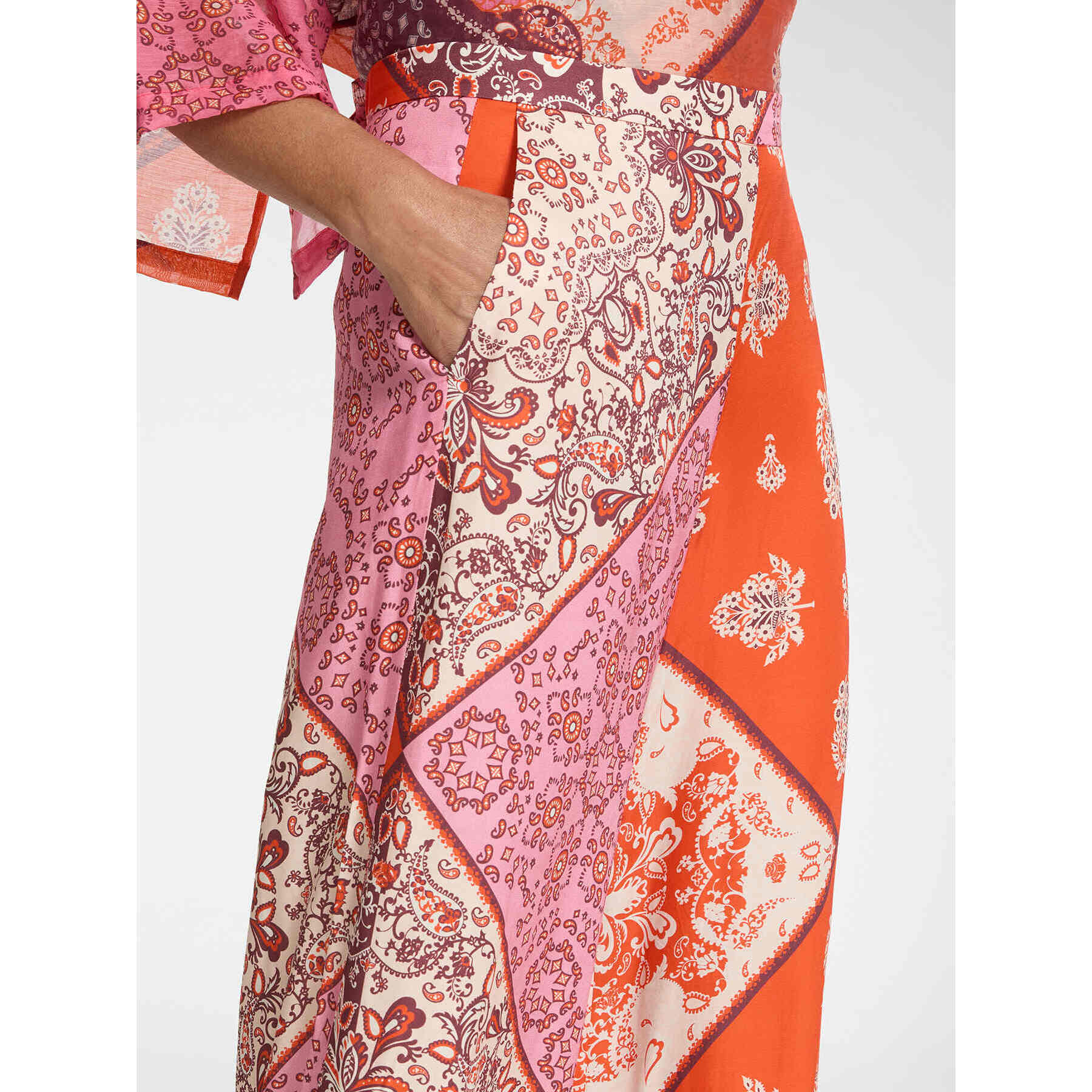 Elena Mirò - Pantalones estampados de viscosa - Naranja sol