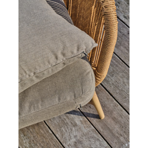 PALMAS - Salon bas de jardin 5 places alu aspect bois, teck et corde tissée