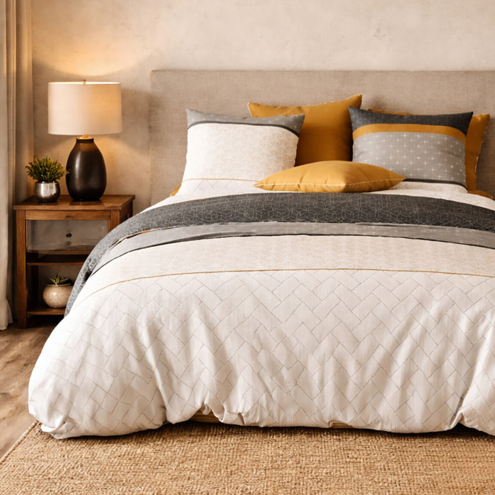 Parure housse de couette imprimé 100% coton - corki - gris