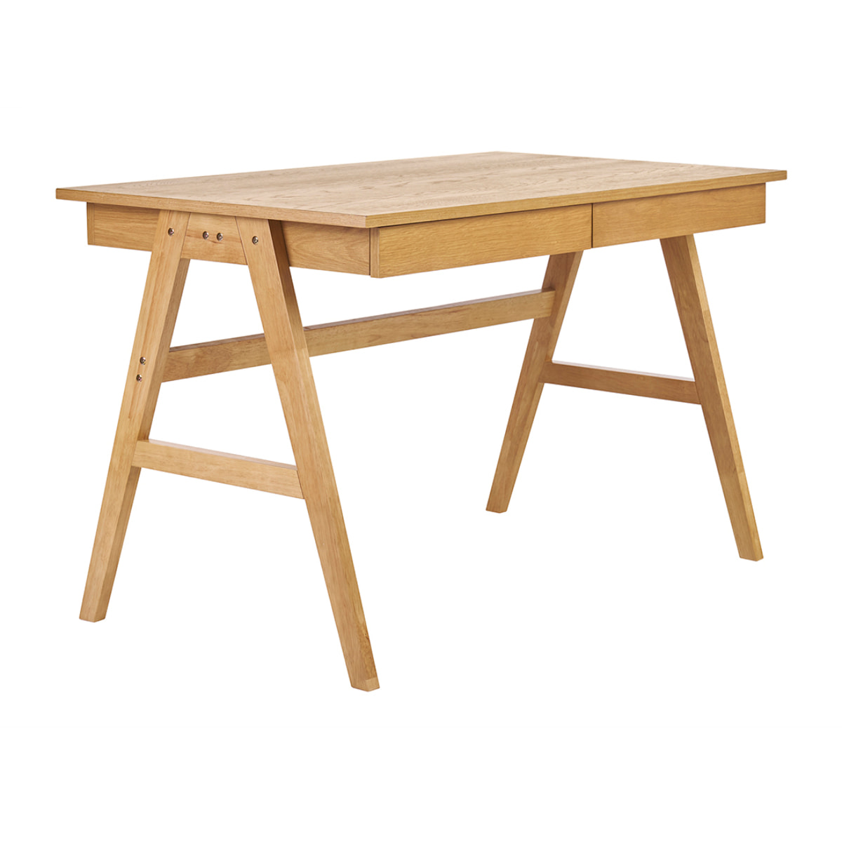 Bureau design avec rangements 2 tiroirs bois clair hévéa L120 cm BROOK