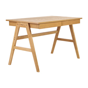 Bureau design avec rangements 2 tiroirs bois clair hévéa L120 cm BROOK