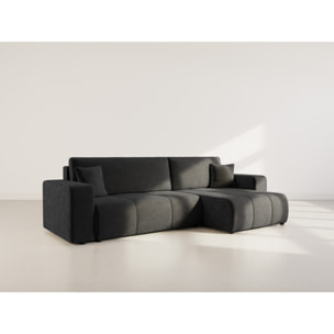 Nicole - Canapé d'angle réversible 5 places convertible avec coffre en tissu - Gris Anthracite