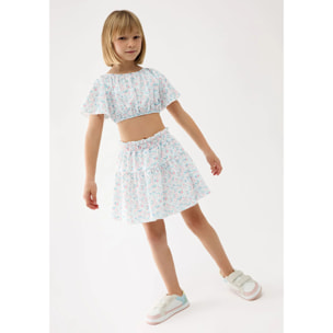 Camiseta Manga Corta de Niña con Estampado Multicolor