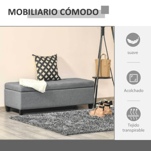 Banco de Almacenamiento Acolchado Puff de Almacenaje Taburete Tapizado en Lino con Tapa Abatible para Salón Entrada Dormitorio Carga 120 kg 125x49x41,5 cm Gris