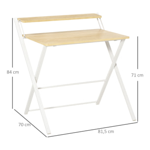 Mesa de Escritorio Plegable Mesa de Estudio con Estante Superior Estilo Moderno para Sala Oficina Dormitorio 81,5x70x84 cm Natural y Blanco