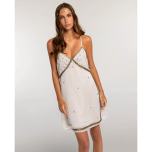 Vestido corto de tirantes con bordados