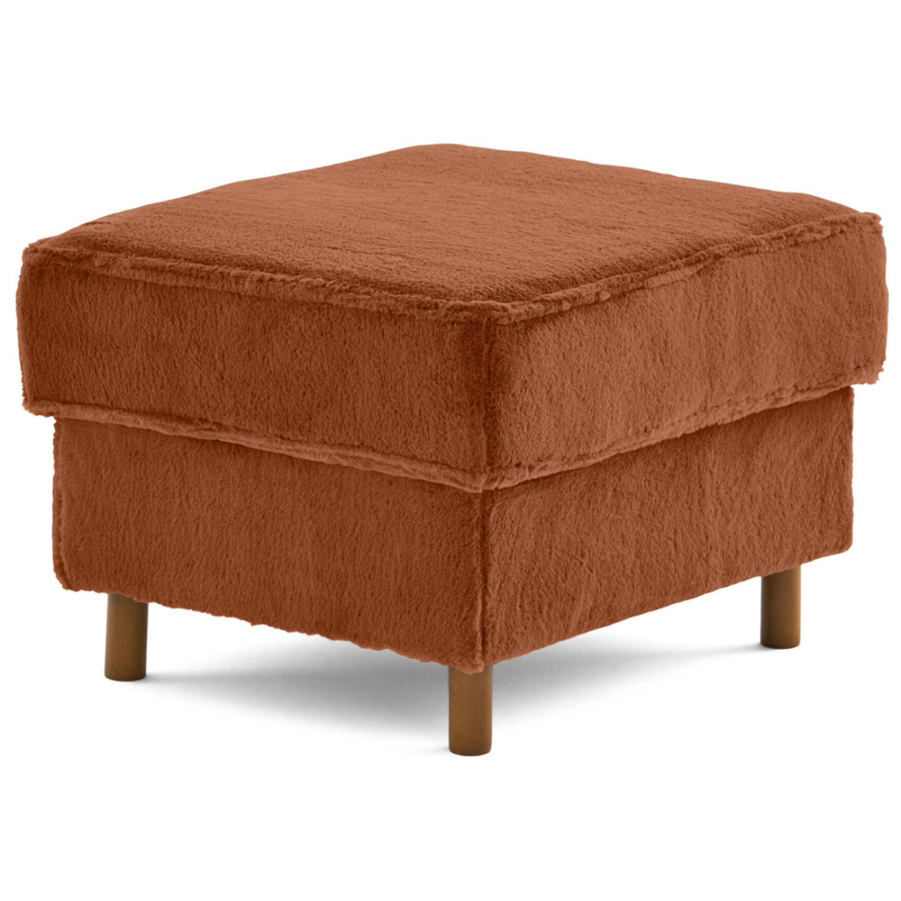 Jake - pouf en fausse fourrure - pieds en bois foncé - Rouille
