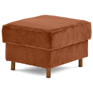 Jake - pouf en fausse fourrure - pieds en bois foncé - Rouille
