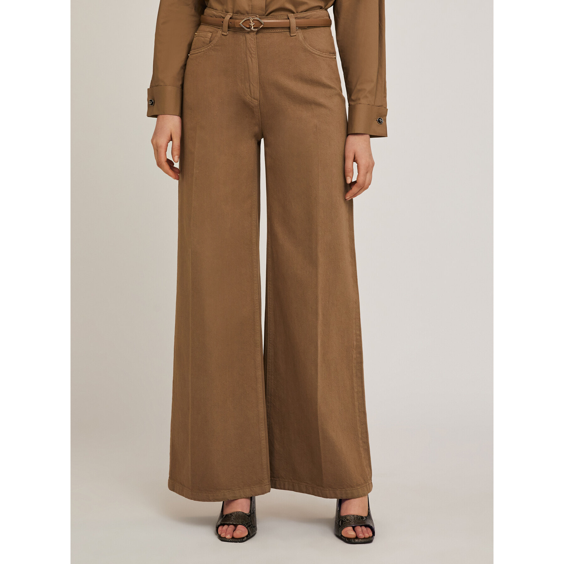 Motivi - Pantaloni wide in drill di cotone - Marrone