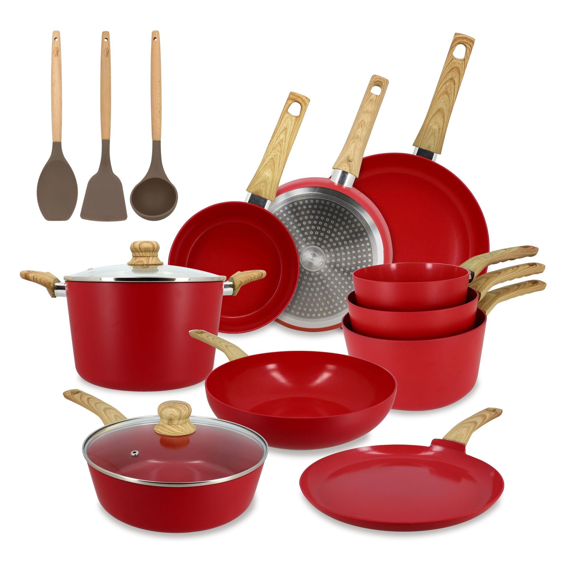 Batterie de cuisine 13 pièces en aluminium recyclé magenta - tout feux COLORAMA