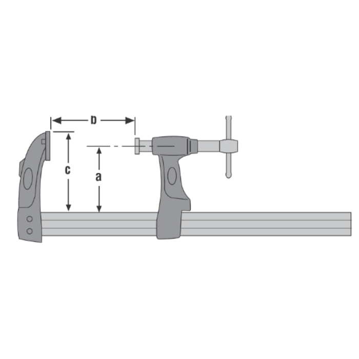 Serre joint URKO - Super Extra - serrage 600mm - saillie 125mm - rail 40x10mm - 4003P