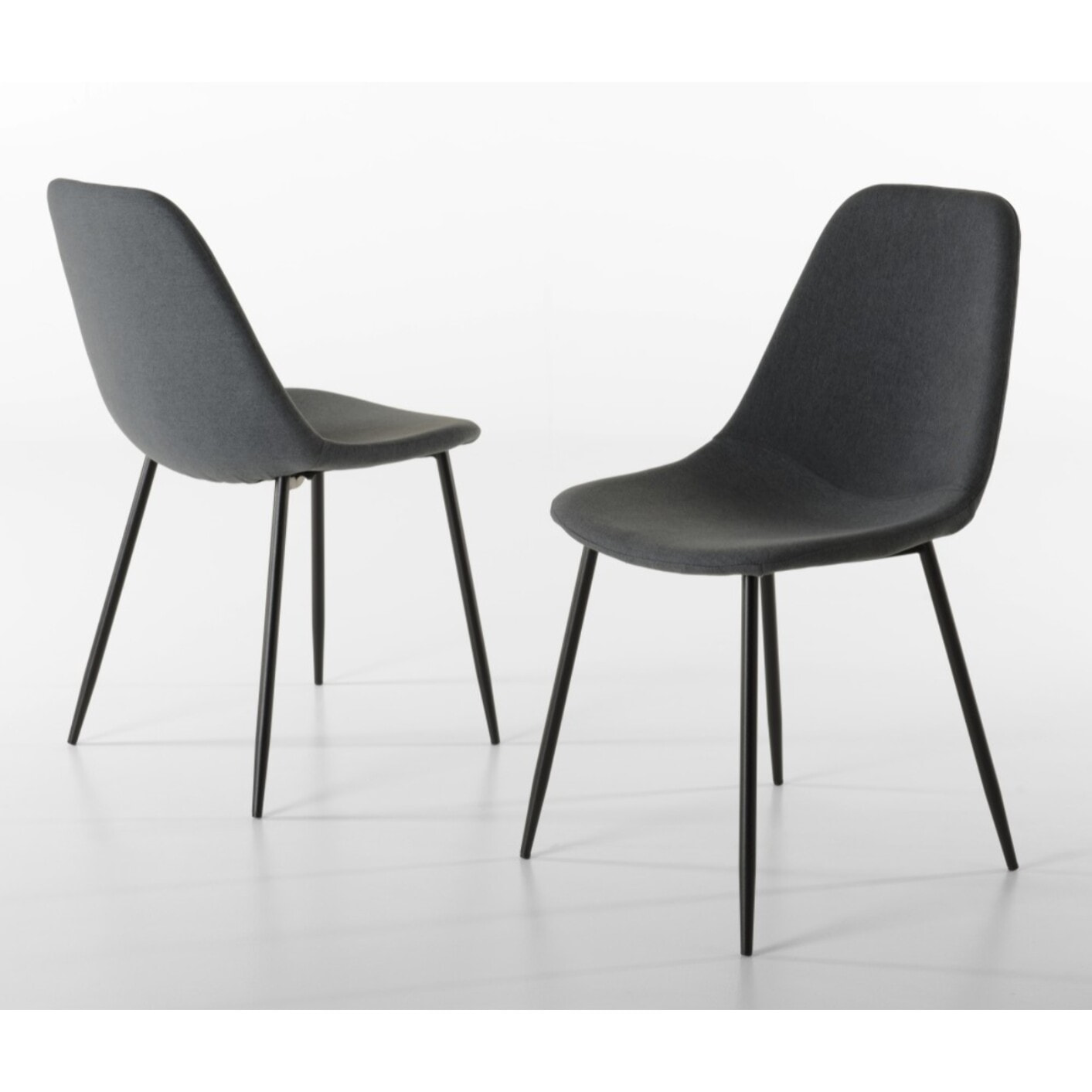 TOM - Lot de 2 chaises tissu anthracite pieds métal noir