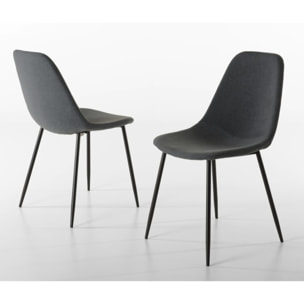 TOM - Lot de 2 chaises tissu anthracite pieds métal noir