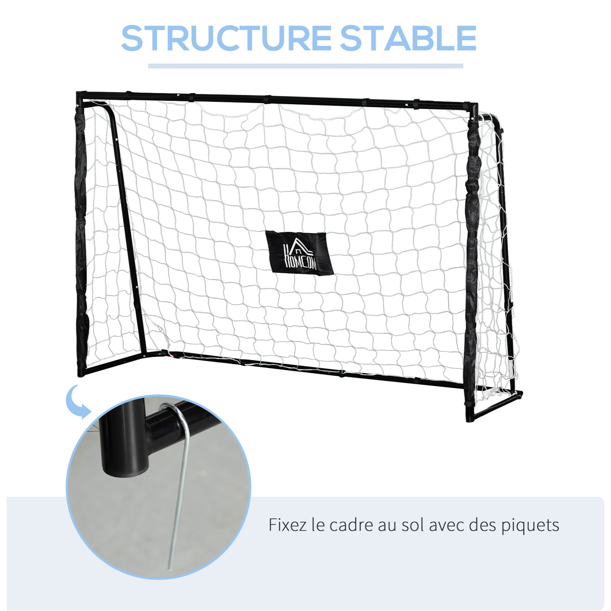 But de football - cage de foot - but futsal dim. 186L x 62l x 123H cm - châssis métal filet PE - piquets & outil inclus - noir