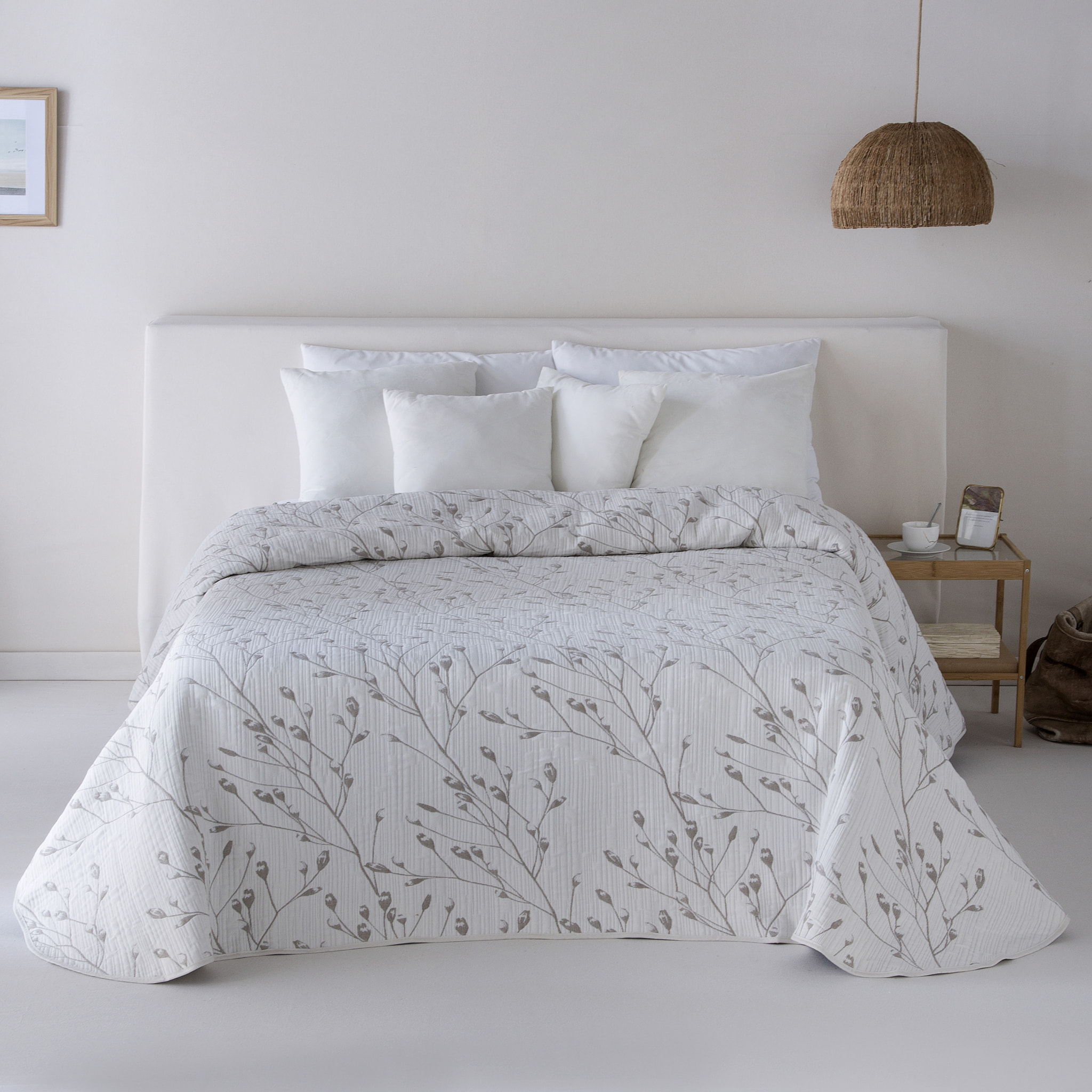 Couvre lit jacquard en coton taupe