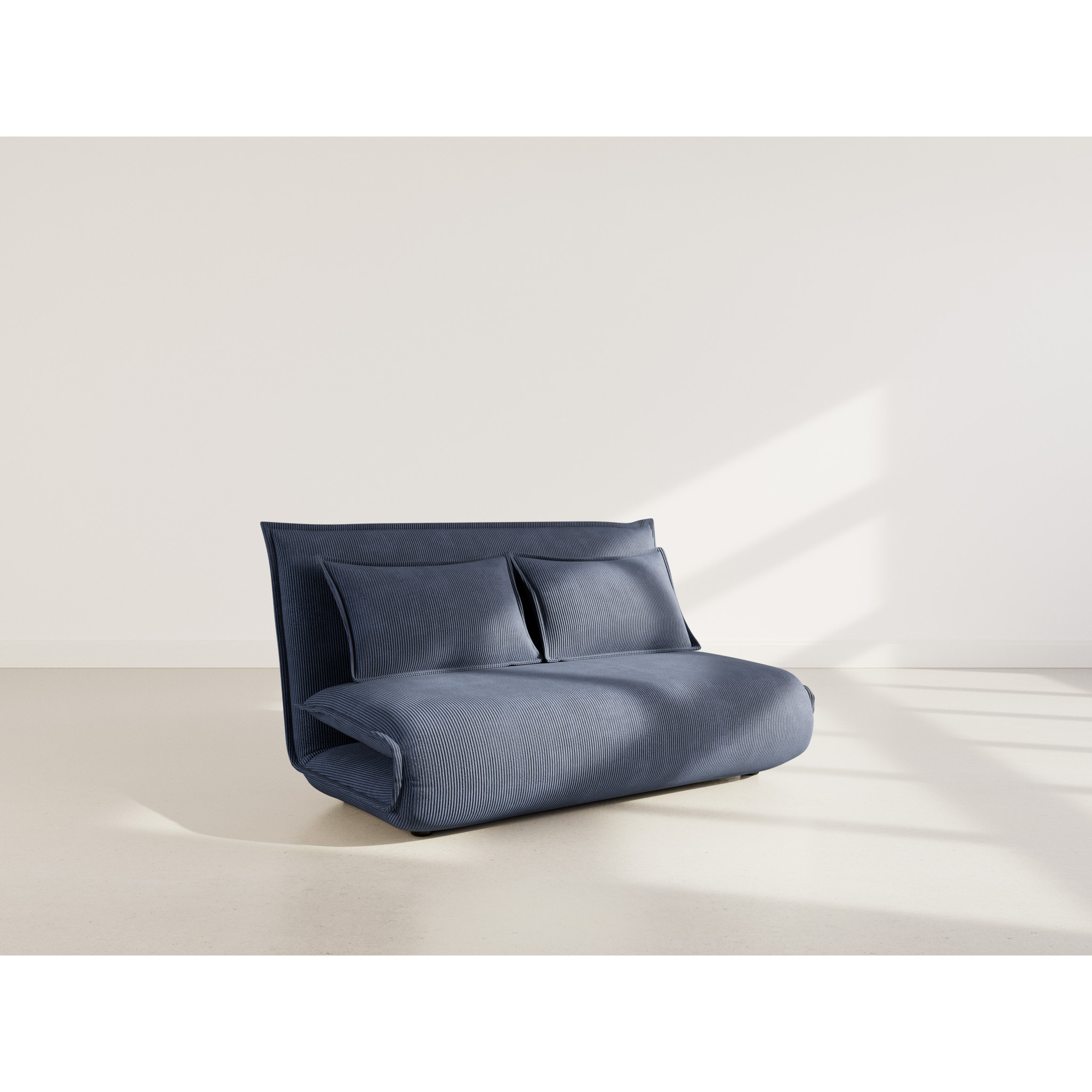 Candice - Banquette 2 places convertible clic-clac en velours côtelé - Bleu nuit