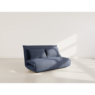 Candice - Banquette 2 places convertible clic-clac en velours côtelé - Bleu nuit