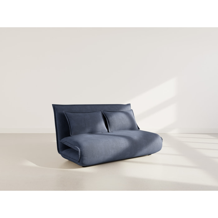 Candice - Banquette 2 places convertible clic-clac en velours côtelé - Bleu nuit