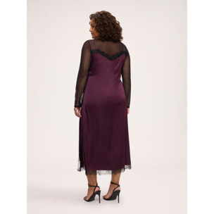 Fiorella Rubino - Vestido slip dress en raso stretch con detalles de tul y encaje - Burgundy