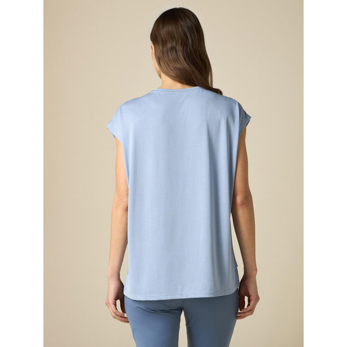 Oltre - Camiseta con letras en mezcla de modal - Light - blue