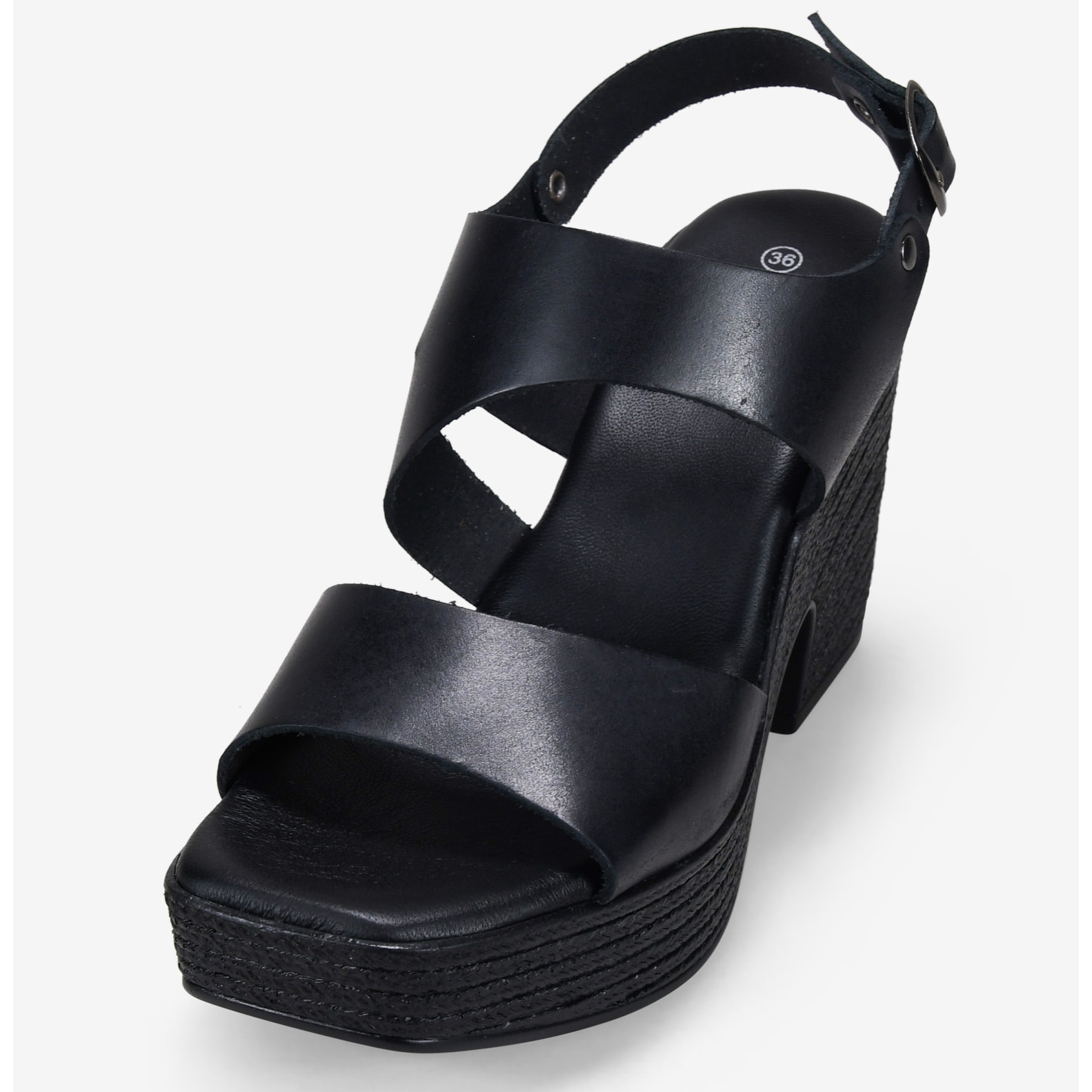 Sandalias de tacón negras en piel con hebilla