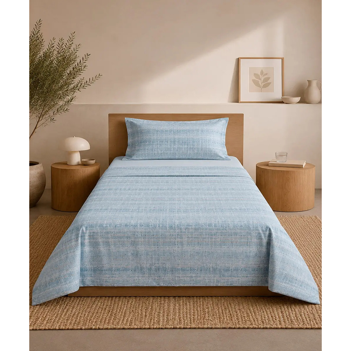 Completo Lenzuola Trama Azzurro 100% Cotone e Made in Italy con stampa digitale HD
