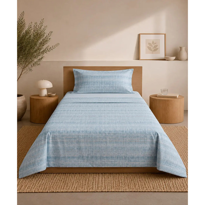 Completo Lenzuola Trama Azzurro 100% Cotone e Made in Italy con stampa digitale HD