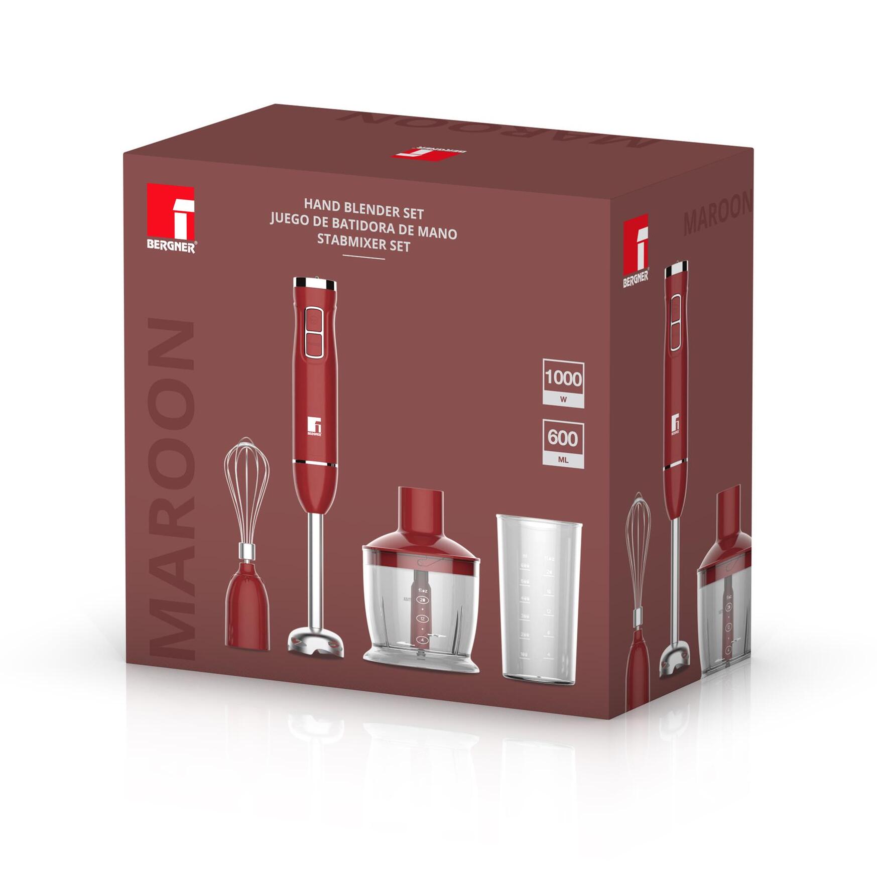 Set Batidora de Mano 1000W con Accesorios – Picadora 600 ml, Batidor de Huevos y Vaso Medidor y 2 Velocidades