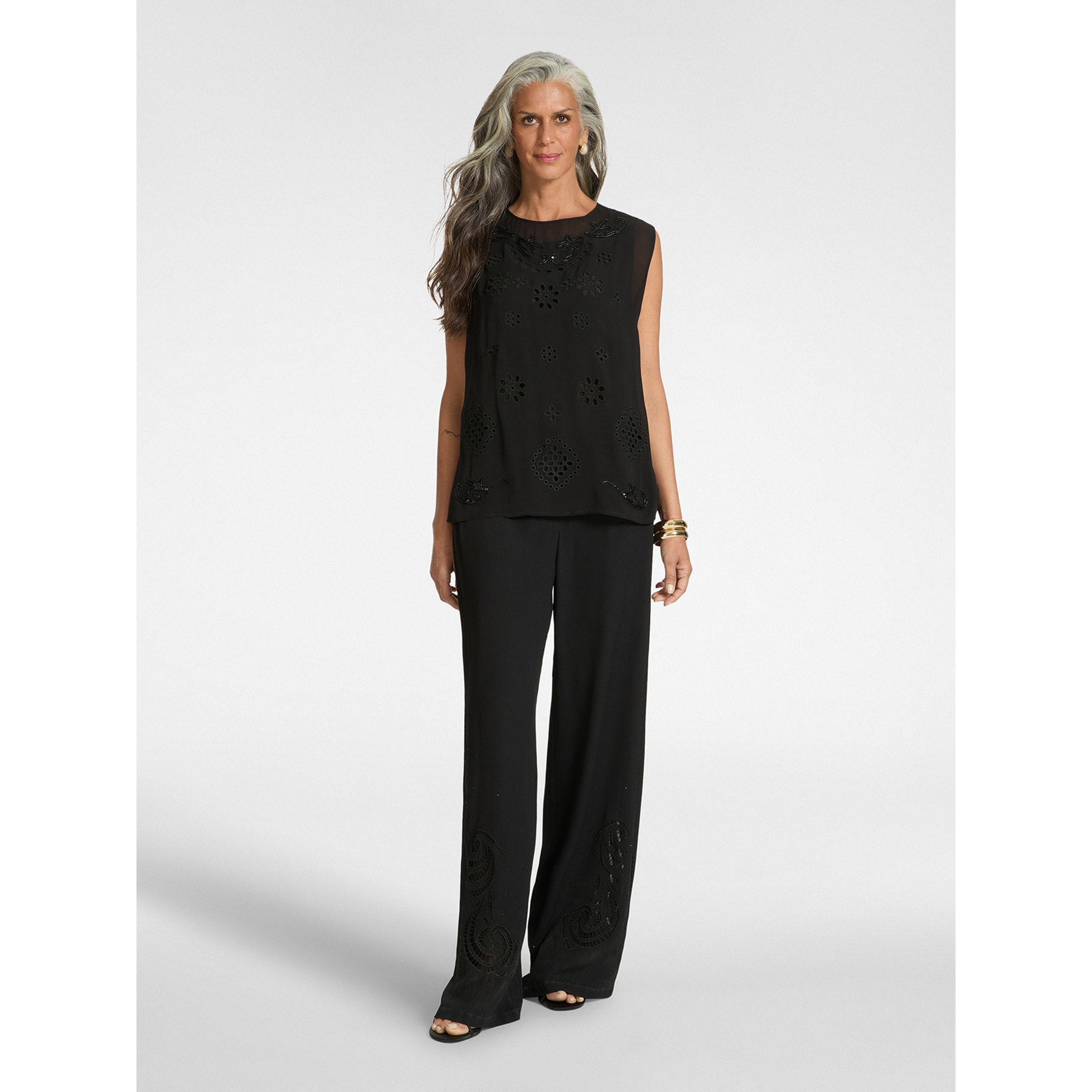 Elena Mirò - Blusa in georgette traforata - Nero