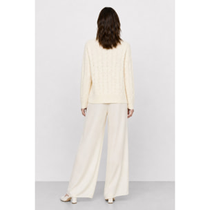 Kocca - Maglia da donna in lana a trecce con colletto e scollo a V Donna