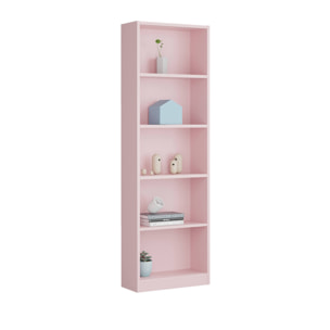 Libreria Pomona, Mobile portalibri alta a 5 ripiani, Scaffale da ufficio o cameretta, Scaffale moderno con scomparti, cm 52x25h80, Rosa