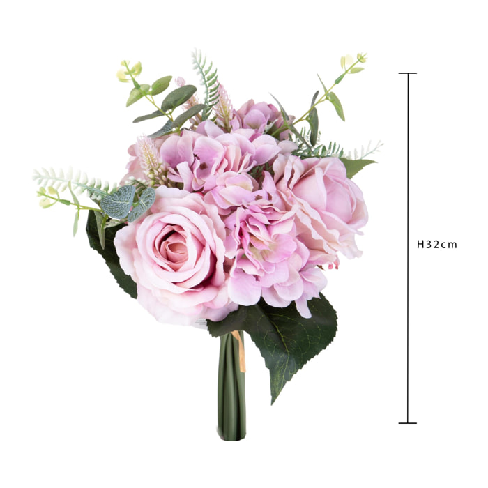 Bouquet Rose E Ortensie - Pezzi 4 - Colore: Rosa - 18xH32x18cm - Bianchi Dino -