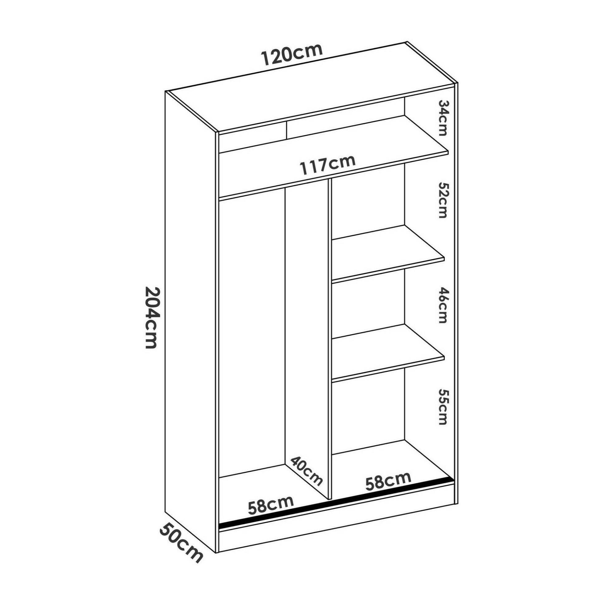 Guardaroba Denali, Mobile appendiabiti per camera da letto, Armadio a 2 ante scorrevoli, 120x50h204 cm, Bianco e Rovere