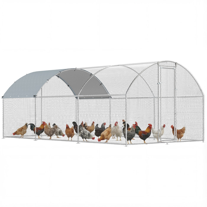 Gallinero para Exterior Grande, 2,8x5,1x1,9 m, 14,2 m², Gallinero de Acero Galvanizado con Cubierta de Tela Oxford, Anti-UV e Impermeable, Puerta y Pestillos, Jaula para 15-24 Gallinas, Plata