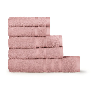 BASSETTI Morbido Asciugamano Asciugamani 480 gr 100% Cotone Set da 5 pz (2 da 58x105 cm + 2 da 38x55 cm + 1 da 70X140 cm) - Collezione MONIQUE ROSA_ANTICO_P4