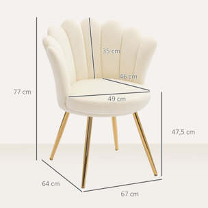 Chaise coquillage chaise design pieds métal dorés effilés velours beige